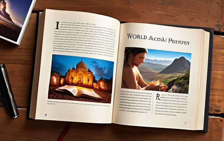 **Open book with pages showing diverse landscapes and people from different countries, bathed in warm, inviting light. Emphasis on a sense of adventure and global connection.** (Focus:  The world-opening aspect of language.)