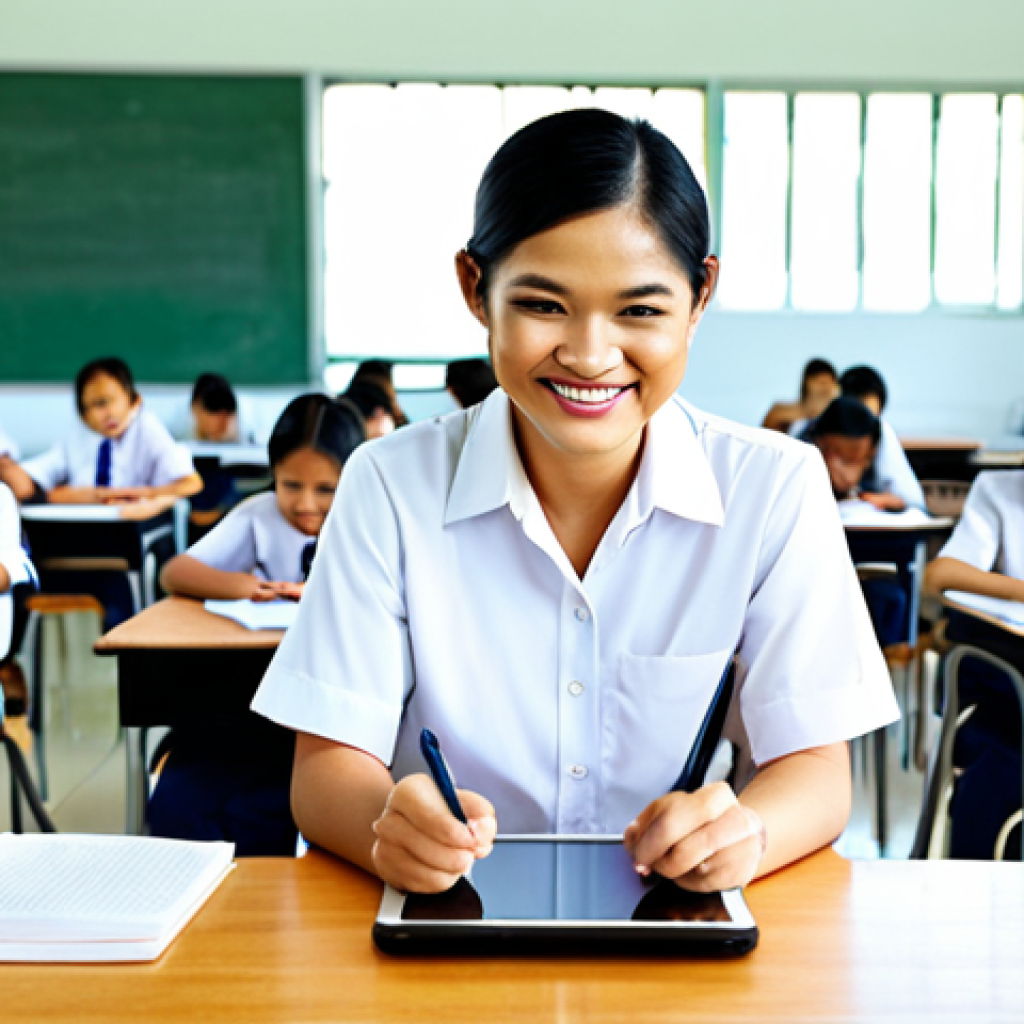 언어 교육에서의 문법적 오류 수정 - **

A bright and modern Thai classroom. A teacher, fully clothed in professional attire, smiles warm...