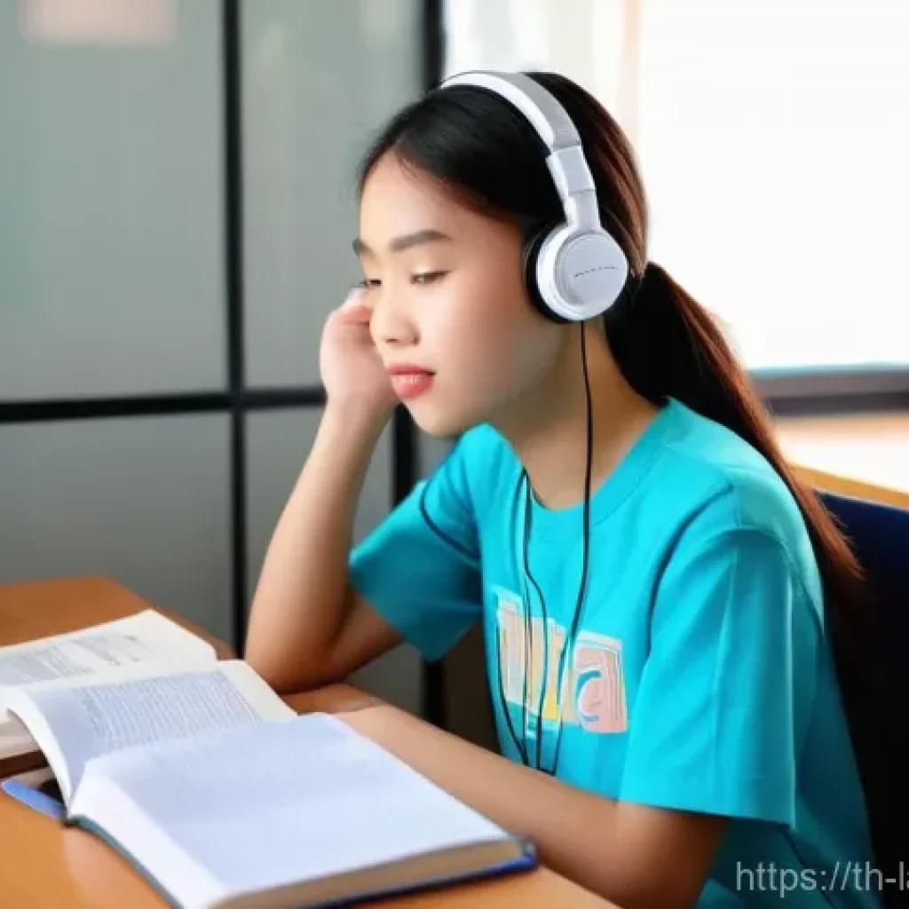 언어 교육에서의 발음 훈련 기법 - **Prompt: Focused Pronunciation Practice with Mirror Observation**
"A determined young Thai stud...