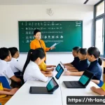 Home 20 언어 교육에서의 형성 평가 - A modern classroom scene in Thailand showing a diverse group of adult learners engaged in a language...