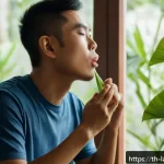 Home 18 언어 교육에서의 발음 훈련법 - A detailed scene of a young Thai adult practicing deep breathing and tongue placement for clear spee...