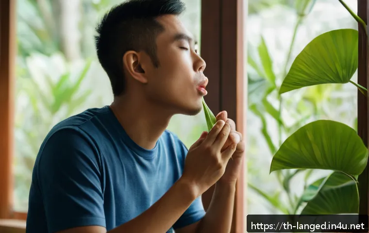 언어 교육에서의 발음 훈련법 - A detailed scene of a young Thai adult practicing deep breathing and tongue placement for clear spee...