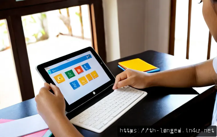 Home 30 언어 교육 콘텐츠 개발 - Photorealistic Thai language education content developer working at a clean modern desk, arranging c...